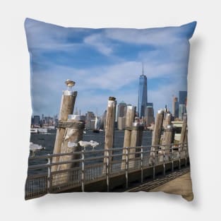 Seagulls Liberty Island Manhattan Skyline New York City Pillow