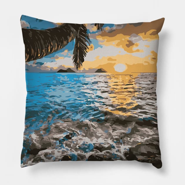 Sunset Beach and Trees I Landscape Calm Love Pillow by Art by Ergate