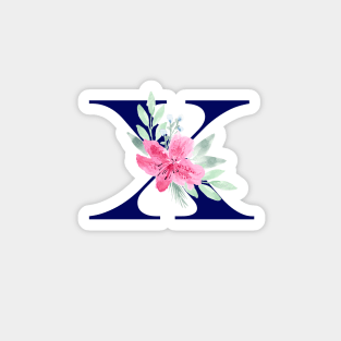 Watercolor Floral Letter X in Navy Magnet