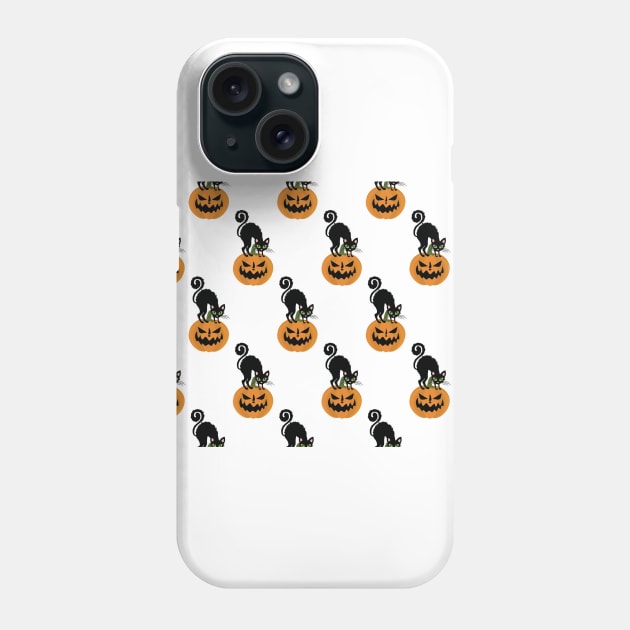 Black Cat Pumpkin Halloween Face Phone Case by nicholsoncarson4