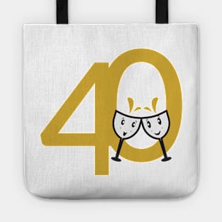 40th Birthday Large Numbers and Cute Wine Glasses Tote