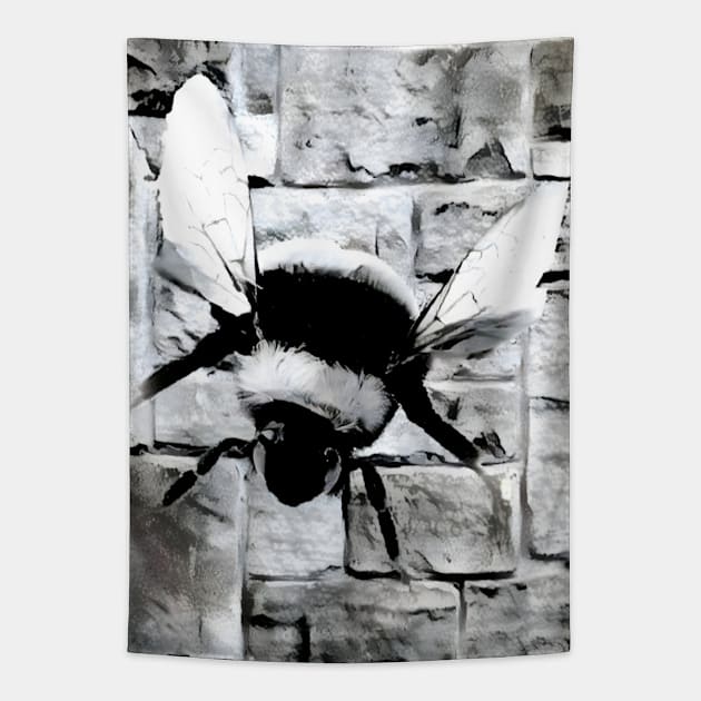 Bee Black and White Spray Paint Wall Tapestry by Nuletto