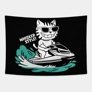 Cute Cat Jet Skiing Summer Funny Gift Tapestry