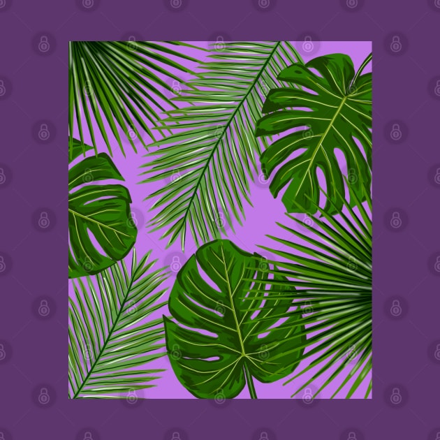 Palm Leaf and Monstera on Bright Purple by OneThreeSix