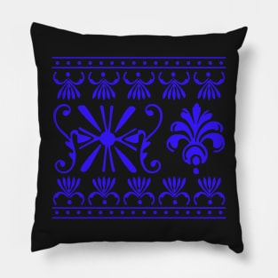 Retro Blue And Burnt Orange Indian Moroccan Oriental Aesthetic Pattern Pillow