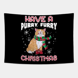 Have A Purry Furry Christmas Funny Xmas Cat Tapestry