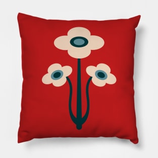 YVETTE Mid-Century Modern Mod Floral Triple Flowers in Moody Blue Cream - UnBlink Studio by Jackie Tahara Pillow