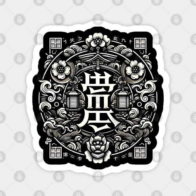 Zen Harmony: Classic Japanese Kanji, Traditional Art Motifs, Intricate Asian Symbolism Design Magnet by WarFX Designs