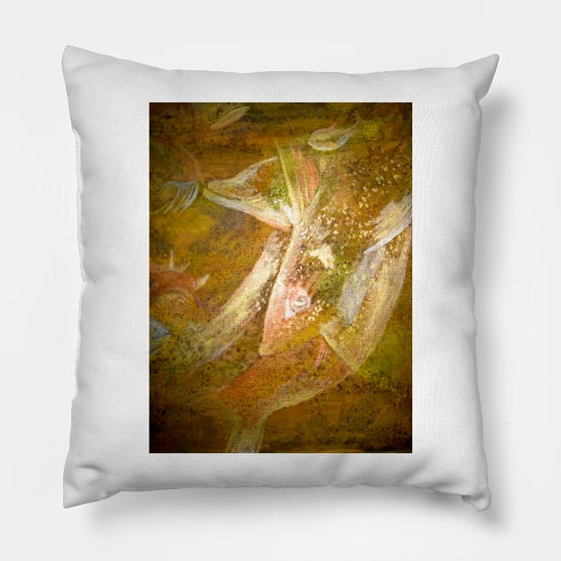 Happy Accident Luminous Ghost Fish Painting - Section 1 Pillow by Heatherian