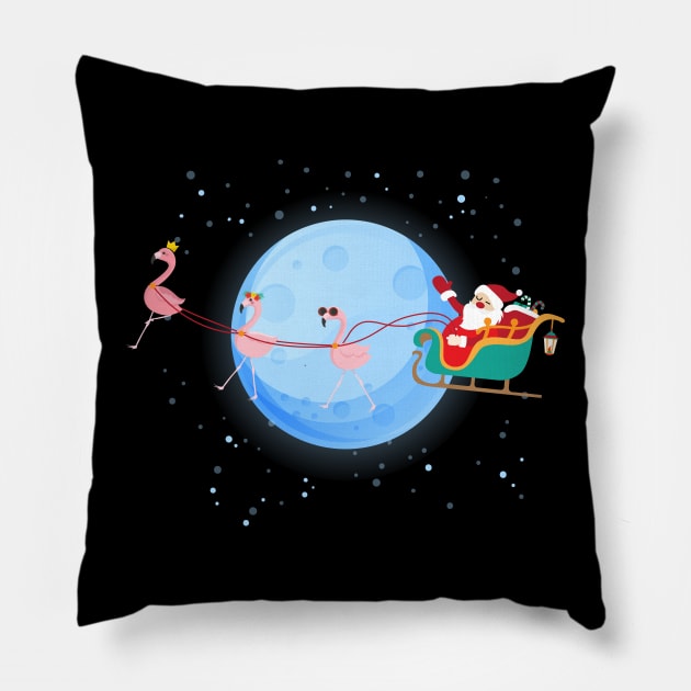 Santa Claus Riding flamingo Pillow by Skylane