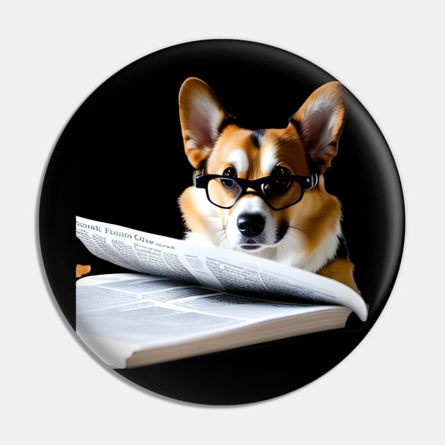 Corgi Reading Newspaper Pin by jlee