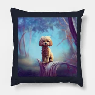 Apricot Cavapoo puppy dog in the woods Pillow