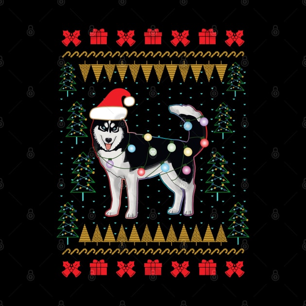 Husky Ugly Sweater Christmas Lights by okpinsArtDesign