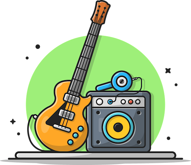 Guitar Electric with Sound Audio Speaker and Headphone Cartoon Vector Icon Illustration Kids T-Shirt by Catalyst Labs