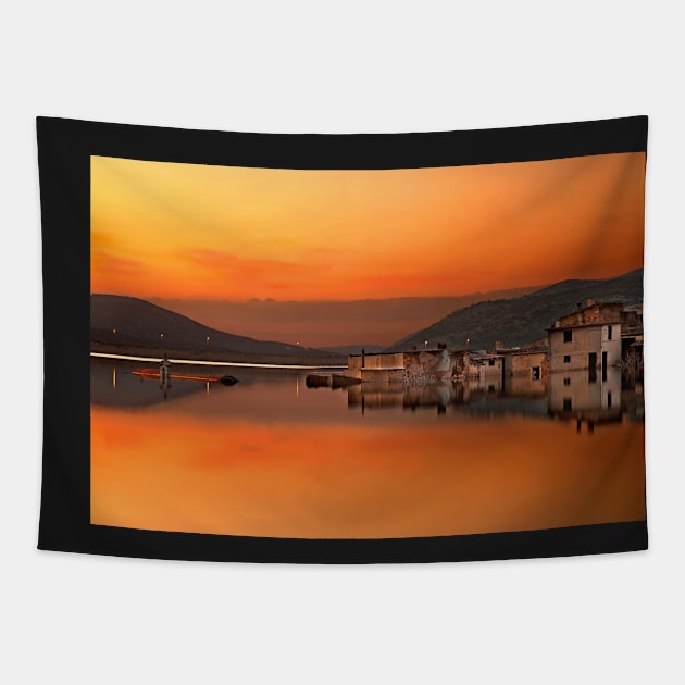 Twilight of a sinking village Tapestry by Cretense72