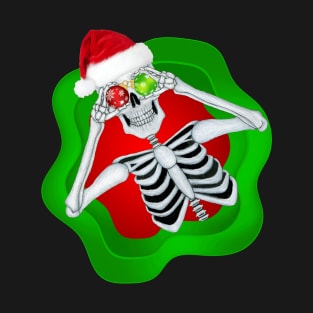 Funny Christmas Skeleton Santa Hat Ornaments T-Shirt