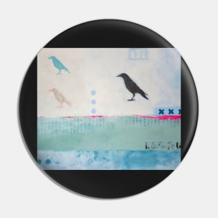 Picture of an original painting, crow light blue Pin