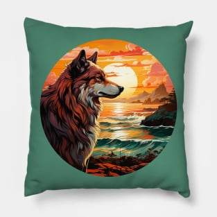 Wolf sunset close Pillow