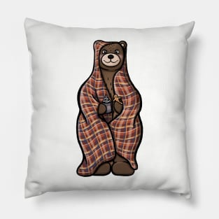 Brown Bear in a Blanket with Hot Cocoa and Gingerbread Pillow