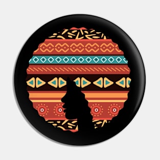 Afro Hair Woman with African Pattern, Black History Pin