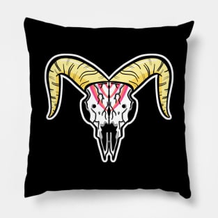 Animal Ram Skull Mascot Logo Illustration Cartoon Pink Pillow