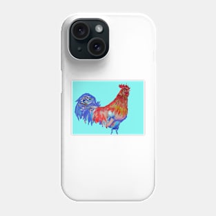 Rooster Watercolor Painting Aqua Blue Phone Case