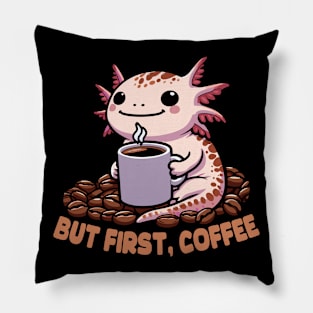Axolotl Drinking Coffee Pillow