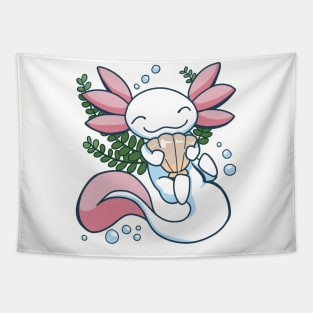 Axolotl with a Seashell - Cute Axolotl Design Tapestry