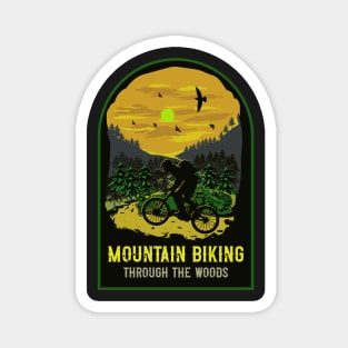 Mountain biking through the woods Magnet