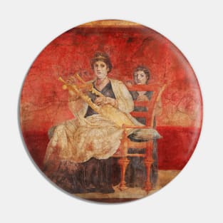 SEATED WOMAN PLAYING A LYRE POMPEII ANTIQUE ROMAN FRESCO IN RED Pin