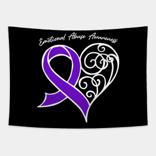 Emotional Abuse Awareness Heart Ribbon Gift Valentines Day - In This Family Nobody Fights Alone Tapestry