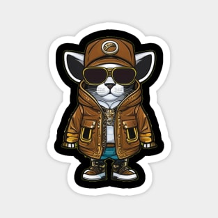 Cute Cool Cat Chronicles: Cartoon Kitty in Shades, Hat, and Jacket Magnet