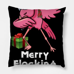 Funny Flamingo Dabbing Merry Flocking Christmas Gift Pillow