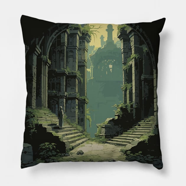 Ancient Ruins Pillow by Ray Crimson