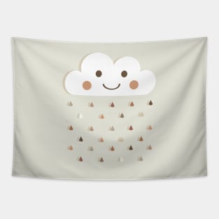 Neutral Rainbow Raindrops, Happy Rain Cloud Tapestry