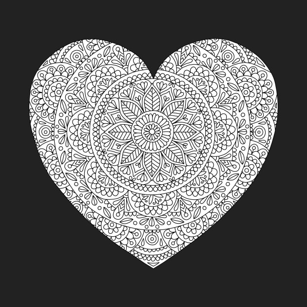 Mandala Heart with Flowers and Leaves for Adult Coloring by annagrunduls