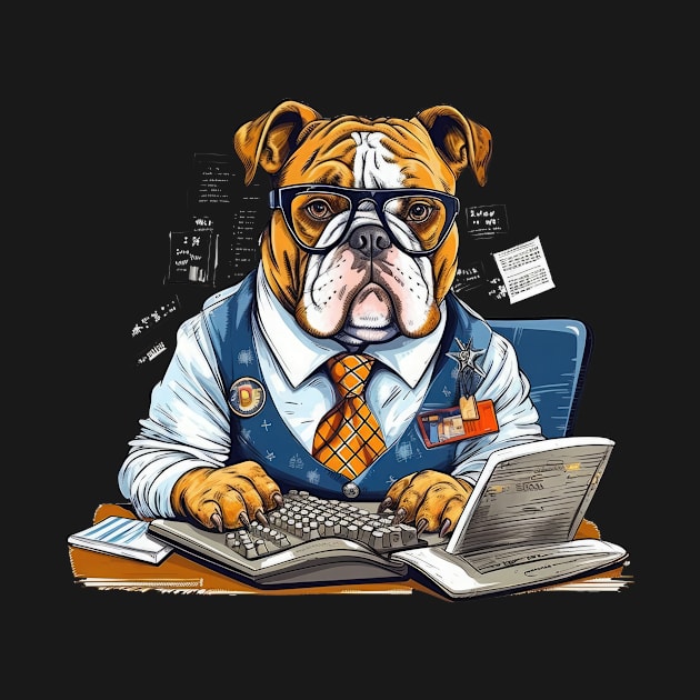 Accountant English Bulldog t-shirt design, a bulldog wearing a tie and glasses by teestore_24