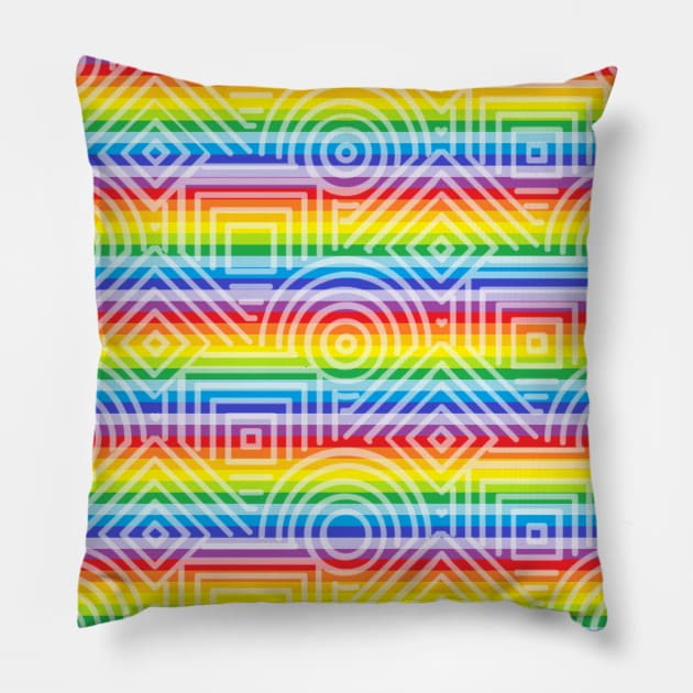 Rainbow Circles Square Diamond Pattern Pillow by Wicca Fairy