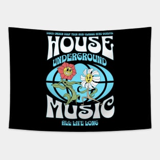 HOUSE MUSIC  - Underground Flowers (white/blue) Tapestry