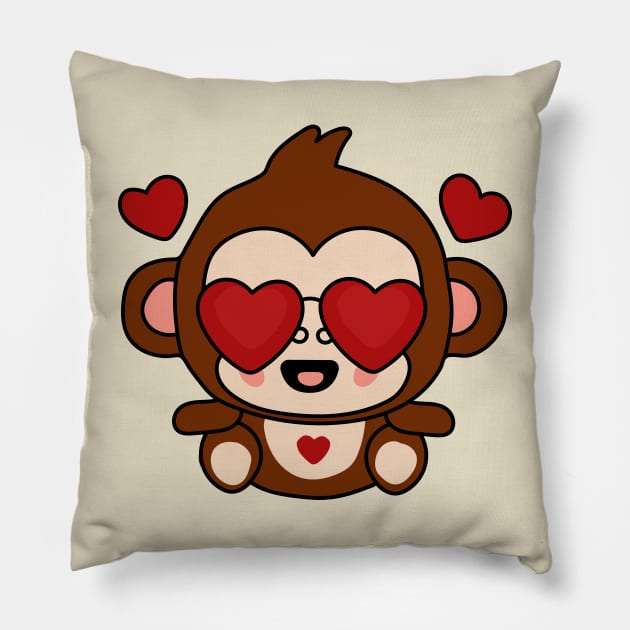 kawaii Monkey wearing sunglasses Pillow by Furpo Design