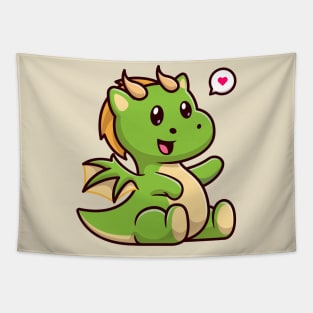 Cute Baby Green Dragon Sitting Cartoon Tapestry