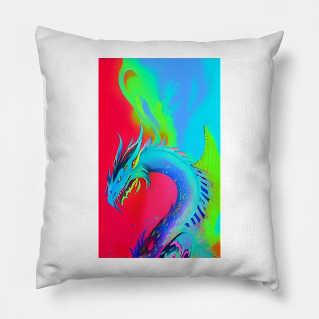 Popculture Popart Trippy Dragon Pillow by ShopSunday