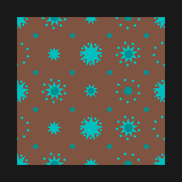 Suns and Dots Teal on Soft Brown Repeat 5748 by ArtticArlo