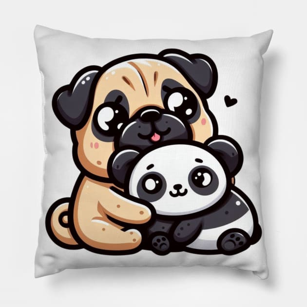 Pug and Panda Snuggles Pillow by Shawn's Domain