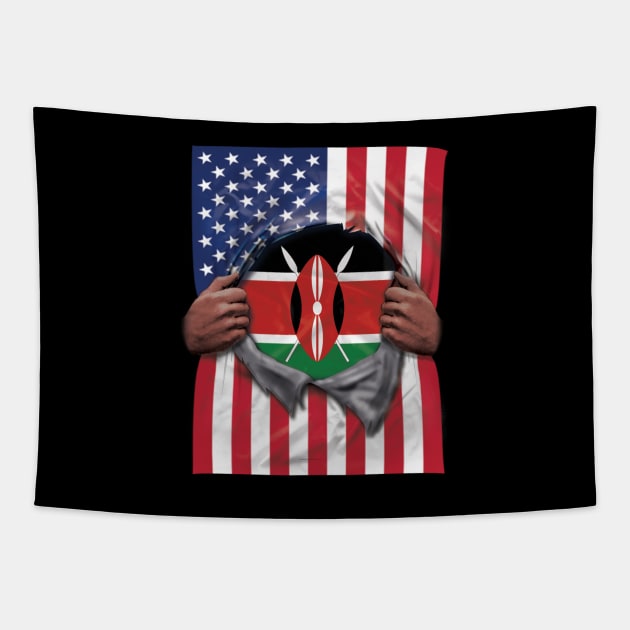 Kenya Flag American Flag Ripped - Gift for Kenyan From Kenya Tapestry by Country Flags