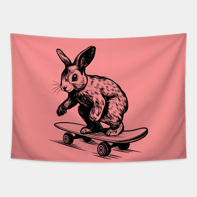 Rabbit Lover Bunny on Skateboard Tapestry by Apocatnipse Meow