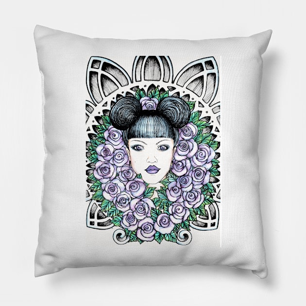 Purple Gothic Beauty In Roses Chruch Windows Pillow by stickypixie