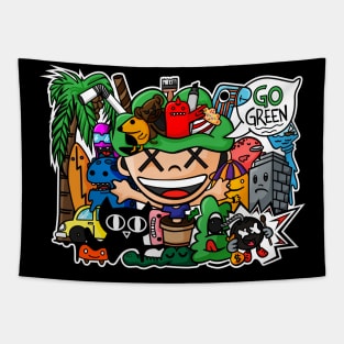 go green doodle art Tapestry