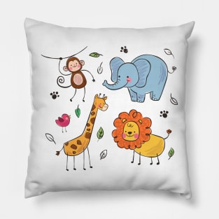 Elephant giraffe monkey lion hand drawn Pillow