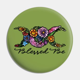 Blessed Be Triple Moon Flowers Pin